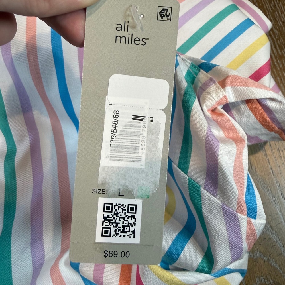 Ali Miles NWT Collared Striped Shirt Pastel Size Large - Picture 7 of 10